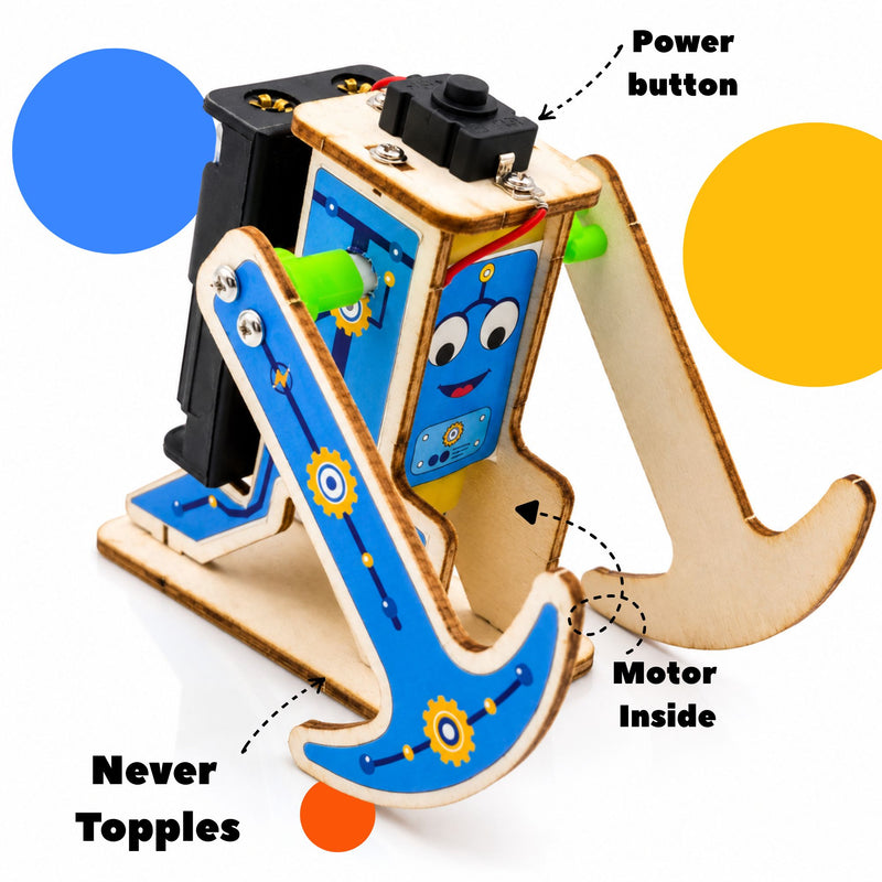 TippyBot completed walking motor robot — crank mechanism for kids ages 8–15